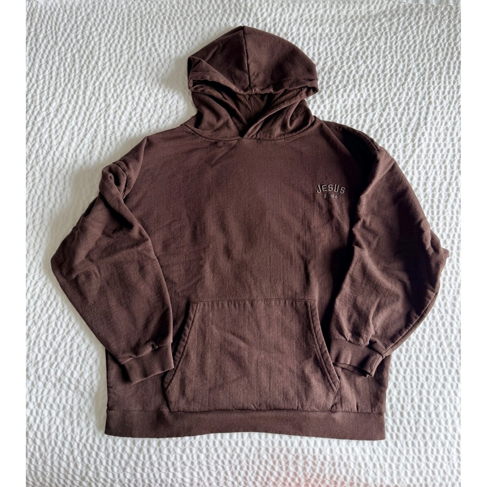 Better Unsaid Jesus Saves Hoodie Brown XL Puff Print Streetwear Sweatshirt